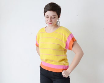 1980s Mondi Yellow Short Sleeve Sweater - M/L
