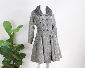 Early 1960s Black and White Lilli Ann Princess Coat - Small Petite