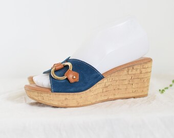 SALE 1970s Blue Suede Mules - 6
