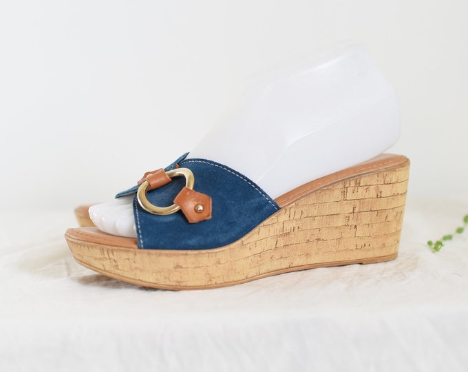 1970s Blue Suede Mules - 6