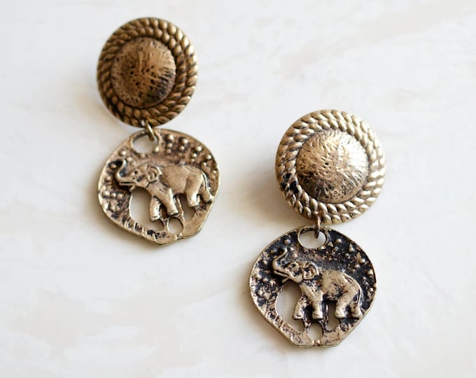 SALE 80s Chunky Gold Elephant Earrings