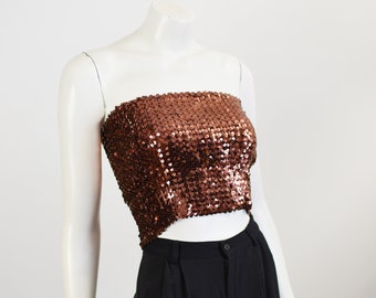 1980s Copper Sequined Tube Top - M