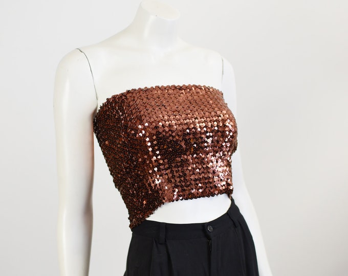 1980s Copper Sequined Tube Top - M