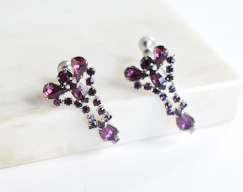 SALE Screw-back 50s Purple Rhinestone Dangle Earrings