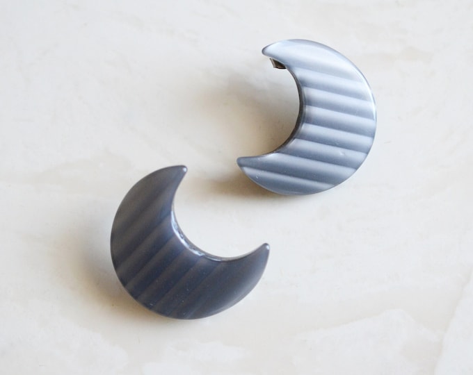 SALE Grey Plastic Crescent Moon Earrings