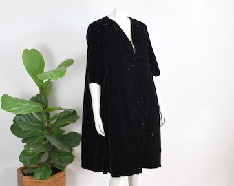 1950s Velvet Formal Coat With Silver Flecks - M/L
