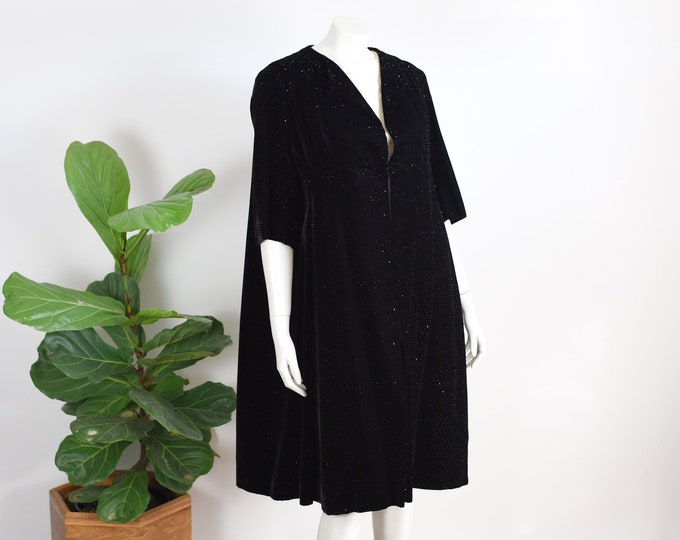 1950s Velvet Formal Coat With Silver Flecks - M/L