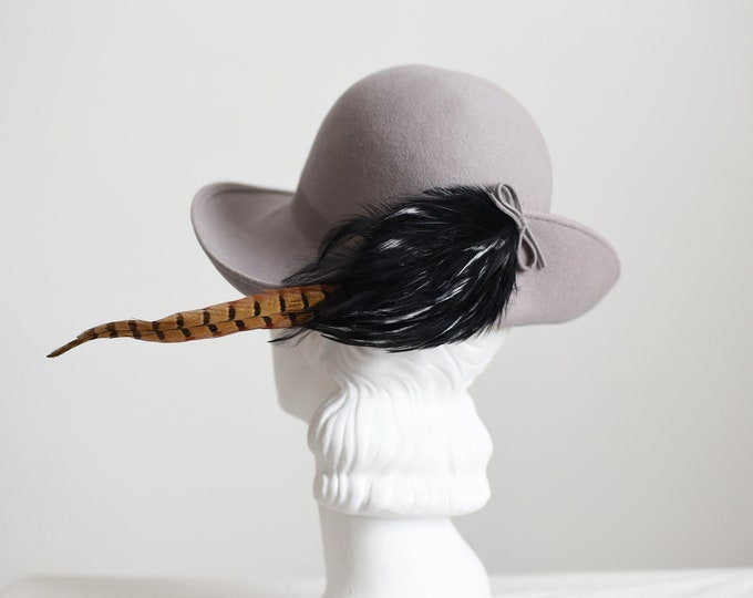 1970s Grey Felt Hat with Pheasant Feather