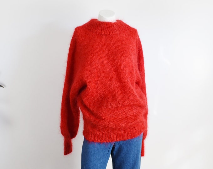 80s Red Mohair Sweater - L