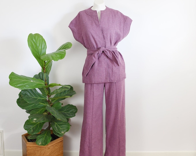 1970s Purple Oleg Cassini Wool Pant Suit - S