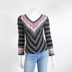 1970s Flare Sleeve Rose Sweater - XS