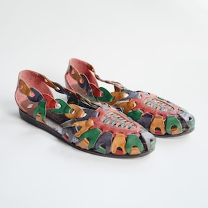 SALE 90s Multicolor Woven Leather Flats - US5.5B