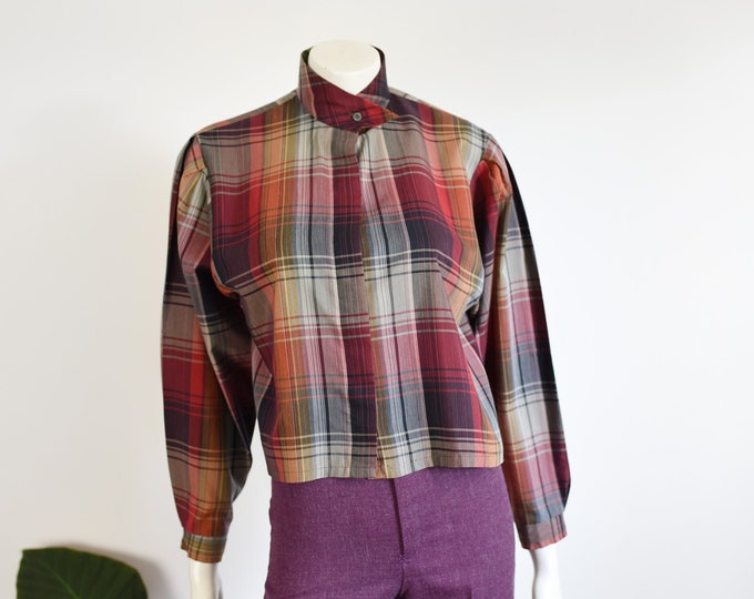 Early 80s Cropped Plaid Shirt - S/M