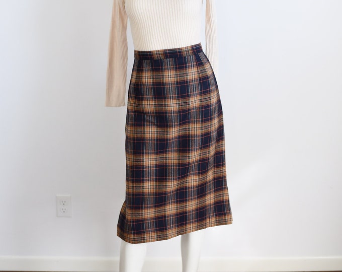 1950s Navy Plaid Pencil Skirt - XS