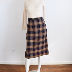 1950s Navy Plaid Pencil Skirt XS image 1