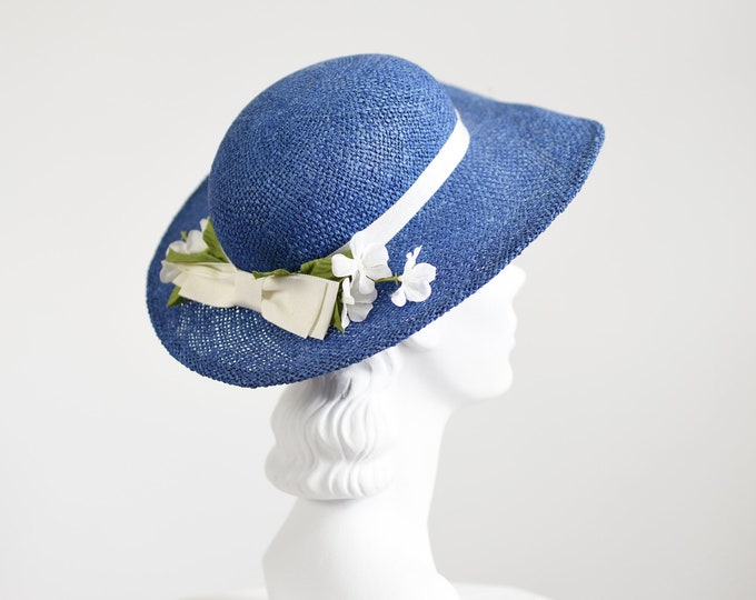 1980s Blue Liz Claiborne Sun Hat