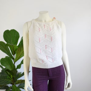 80s White and Pink Knit Tank - S