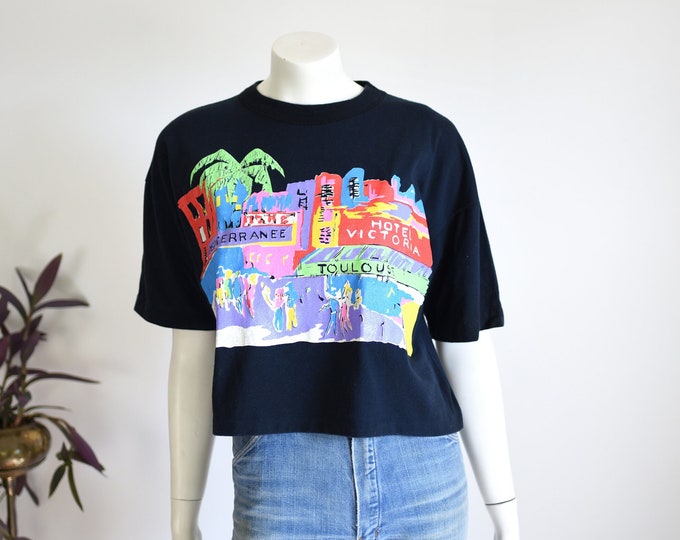 1980s Cropped Screen Print T-shirt - M