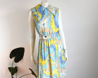 1960s Dagger Collar Floral Dress  - L