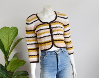 1970s Handknit Cropped Cardigan - S/M