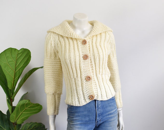 70s Handknit Cropped Cardigan - XS/S