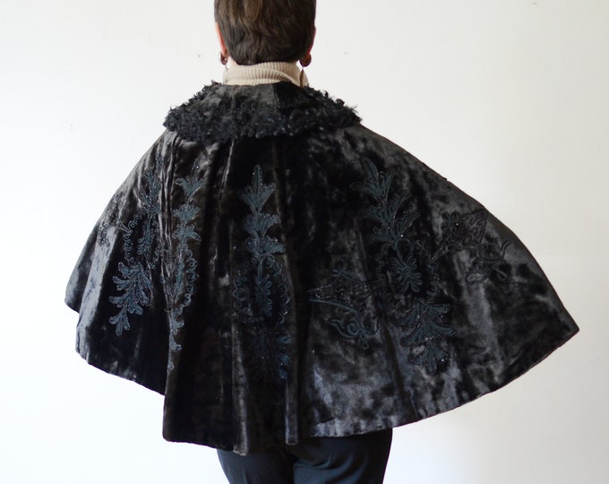 Edwardian Velvet and Curly Lamb Cape OSFM