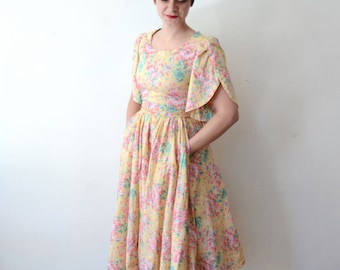 1980s Floral Cotton Dress - XS
