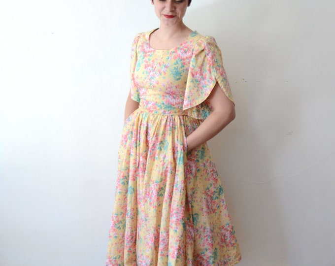 1980s Floral Cotton Dress - XS
