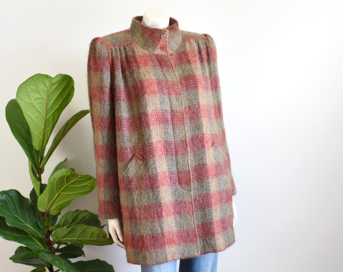 80s Lilli Ann Plaid Mohair Coat - M/L