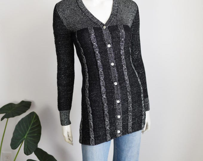 1970s Silver Lurex and Wool Cardigan - S/M
