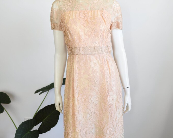 Spiderweb Lace 1960s Peach Dress - M