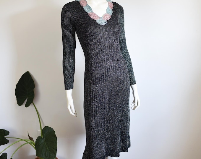 70s Wenjilli Metallic Knit Dress - S/M