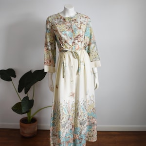Sears 1970s Butterfly Maxi Lounge Dress - S