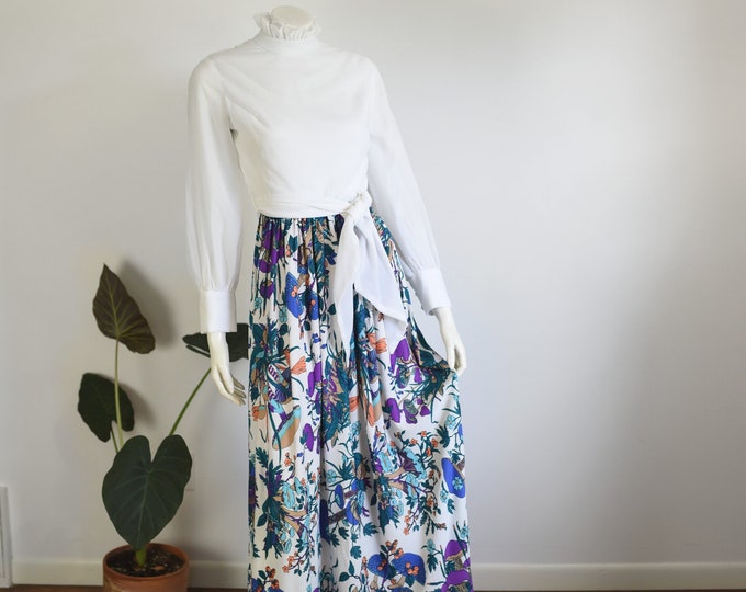 1970s Mushroom Maxi Dress - S
