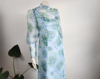 1970s Floral Prairie Maxi Dress - XS/S