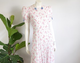 1930s Sheer Rose Print Dress - XS