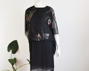 80er Jahre Oleg Cassini Bemaltes Seidenkleid - M