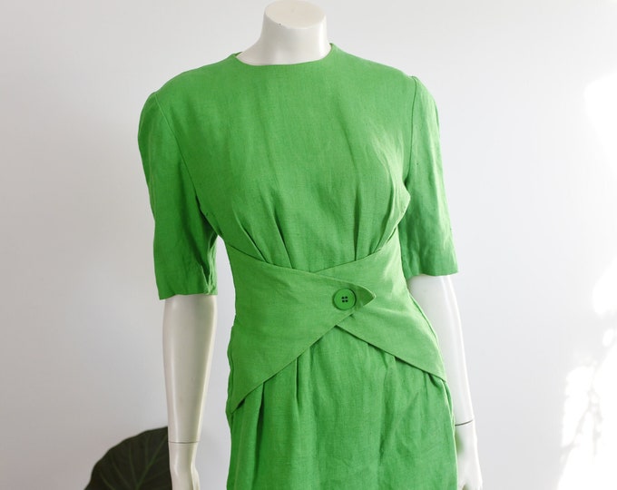 Chetta B 80s Green Linen Dress - S