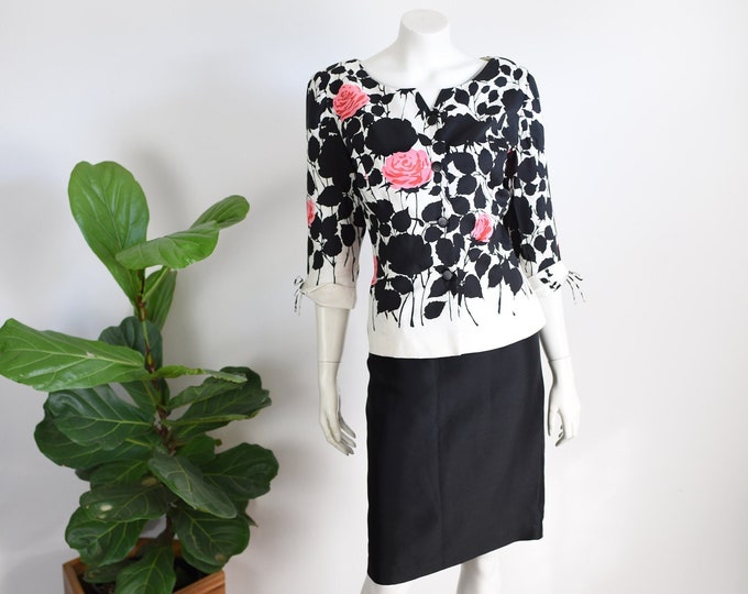 SALE 1990s Maggy London Rose Silk Suit - M/L