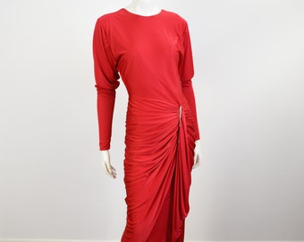 1980s Laura Winston Red Party Dress - S/M
