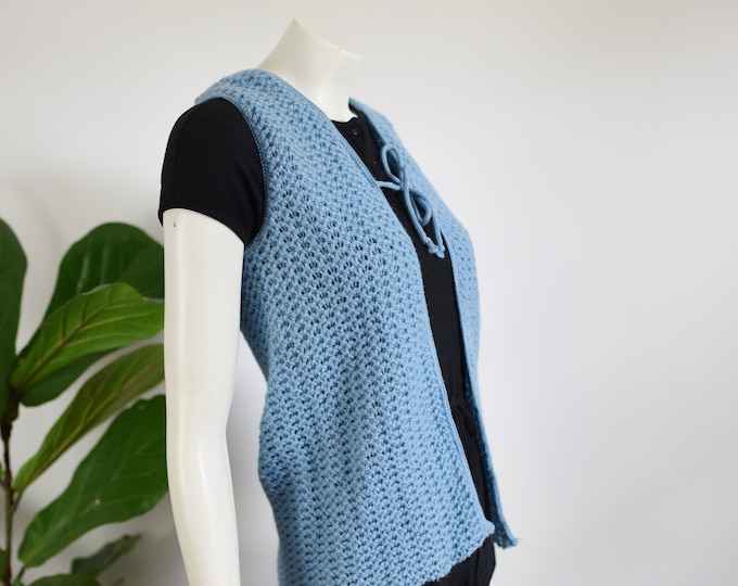 1970s Blue Knit Vest - S