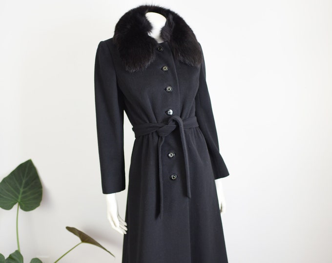 1960s Regency Cashmere Black and Fox Fur Coat - M