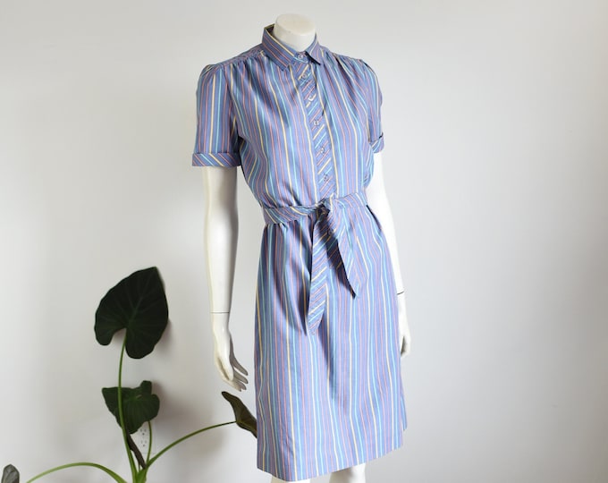 80s Striped Short Sleeve Dress - S/M