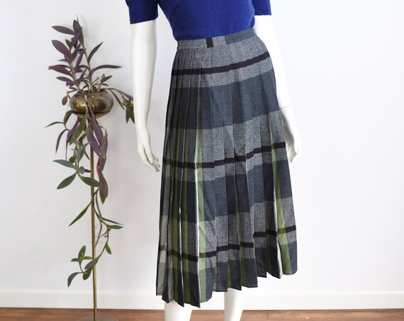 1950s Green Aljean Reversible Pleated Skirt - M/L