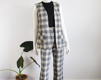 Pendleton 1970s Plaid Vest and Pants - S