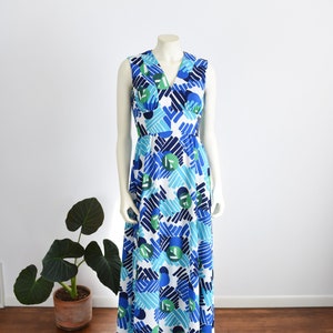 1970s Patterned Maxi Dress - S