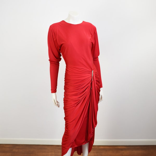 1980s Laura Winston Red Party Dress - S/M