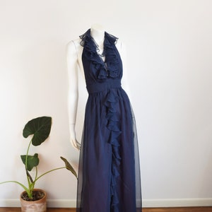 1970s Navy Ruffle Halter Dress - S/M