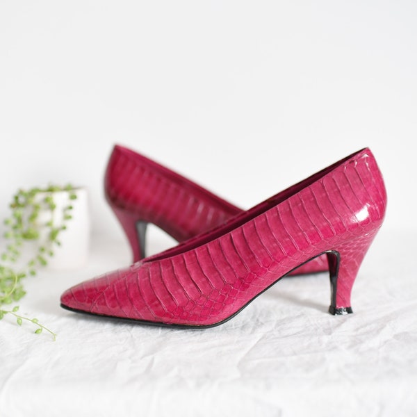 80s Deadstock Hot Pink Reptile High Heels - 8.5