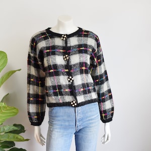 90s Plaid Mohair Cropped Cardigan - S/M